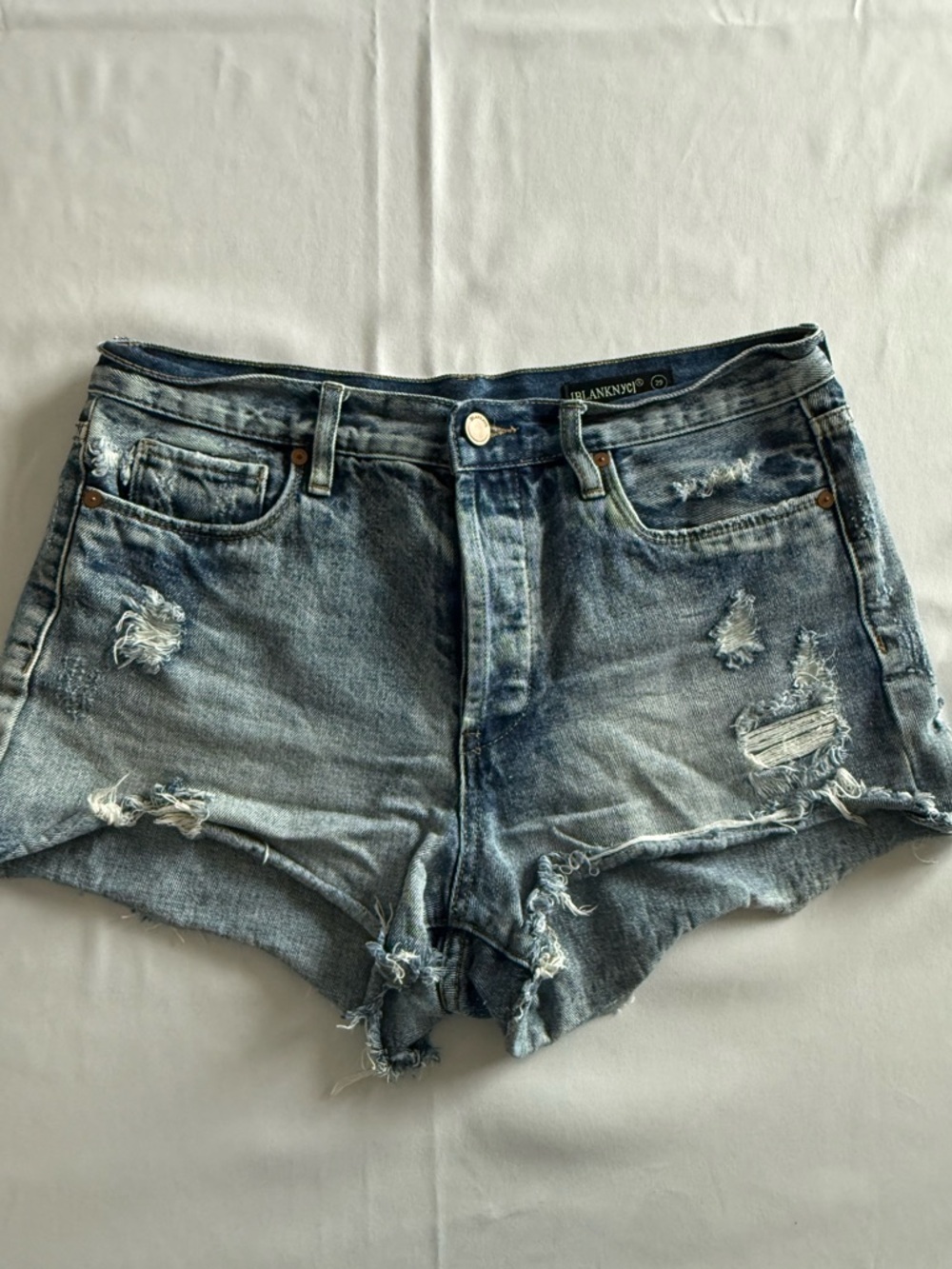 Blank NYC Distressed Light Blue Denim Cutoff Shorts